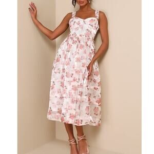 LULUS XL Ivory Sincerely Enchanting Sleeveless Floral Midi Dress B122 FLAW